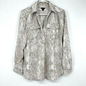 Ann Taylor Snake Pattern Button Down Camp Shirt